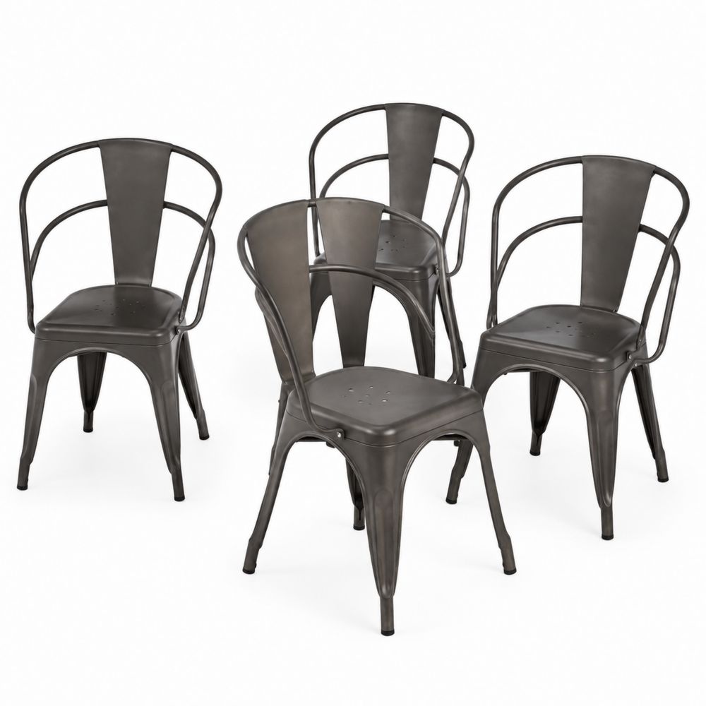 Lot de 4 chaises en métal avec accoudoirs Gris