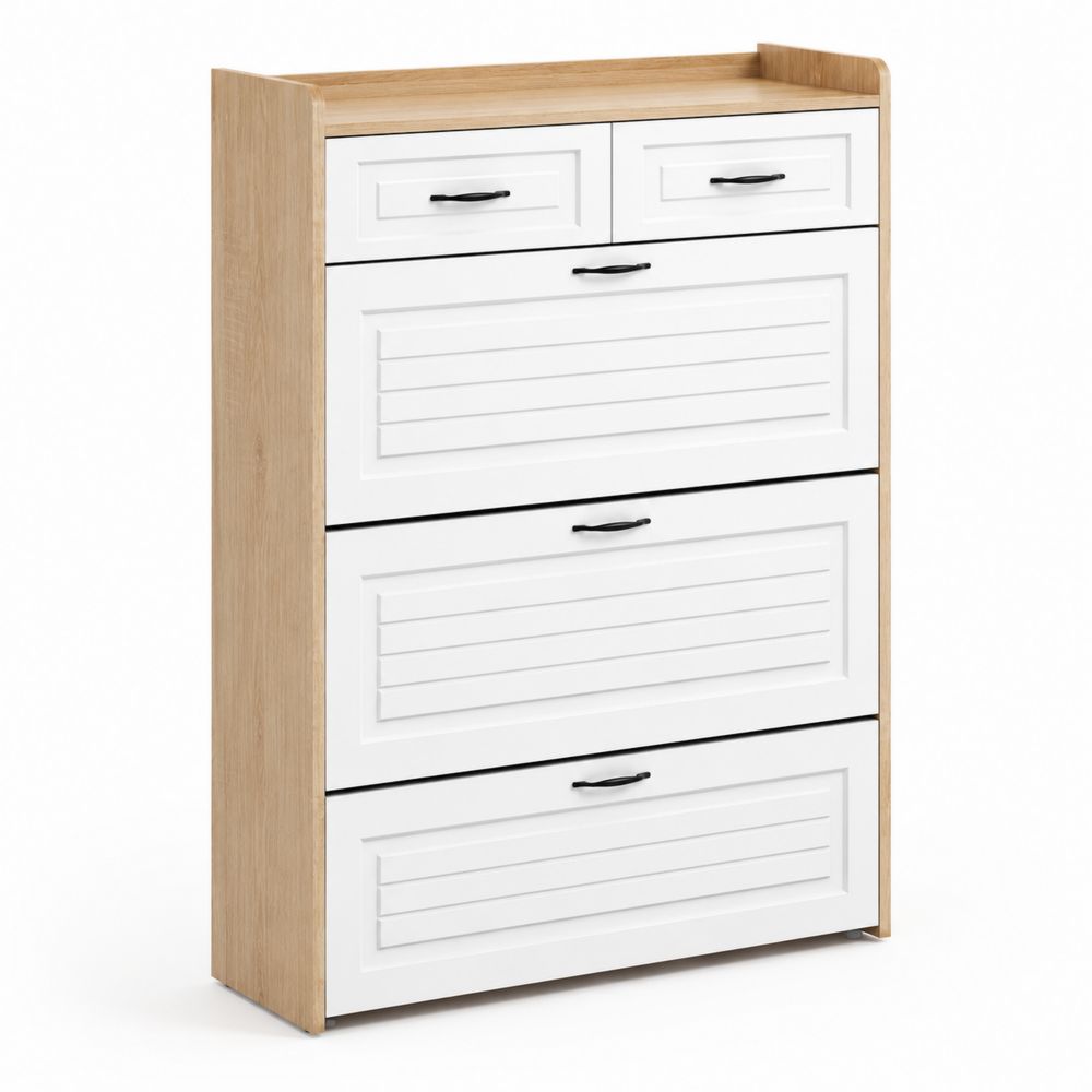 Meuble de rangement en bois avec tiroirs MDF blanc et chêne 90x30x120 cm