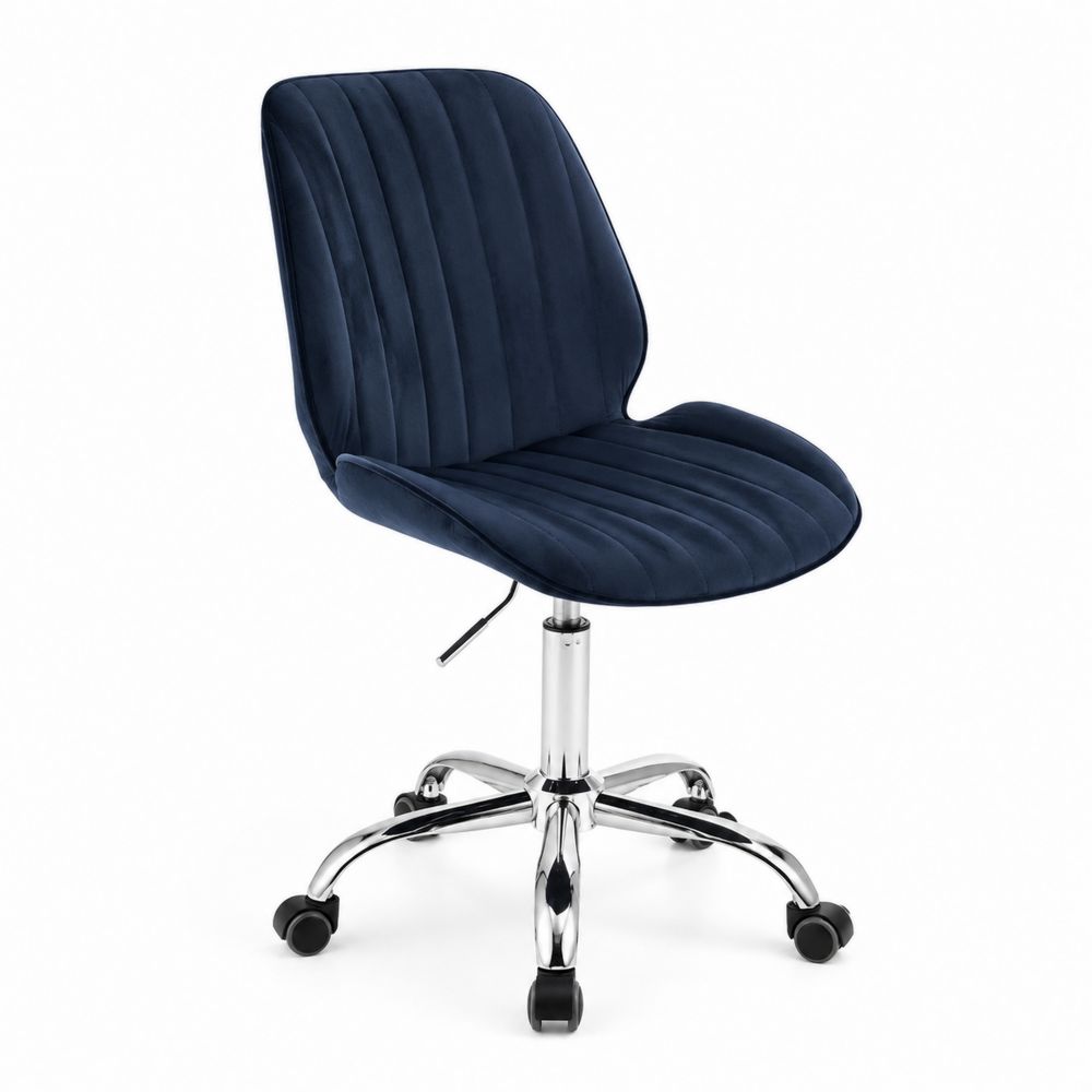 Chaise de bureau en velours Bleu avec base en métal