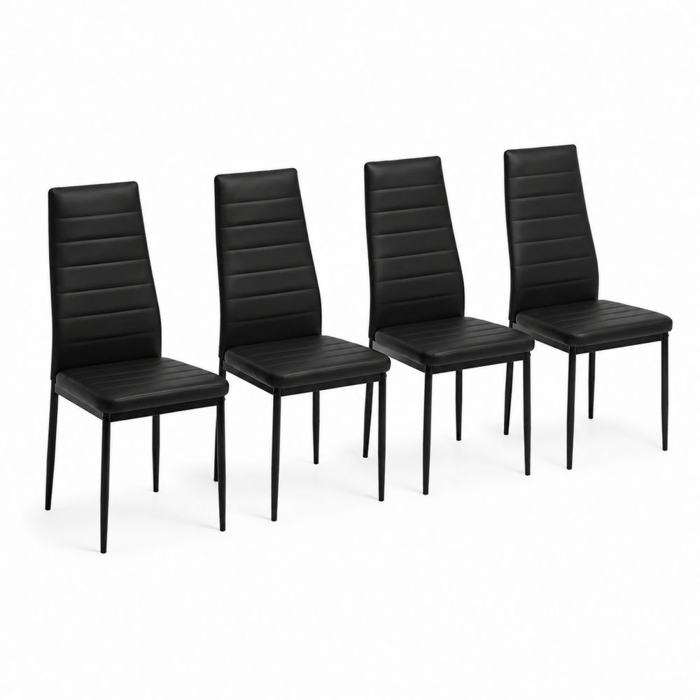 Lot de 4 chaises en cuir synthétique et métal noir