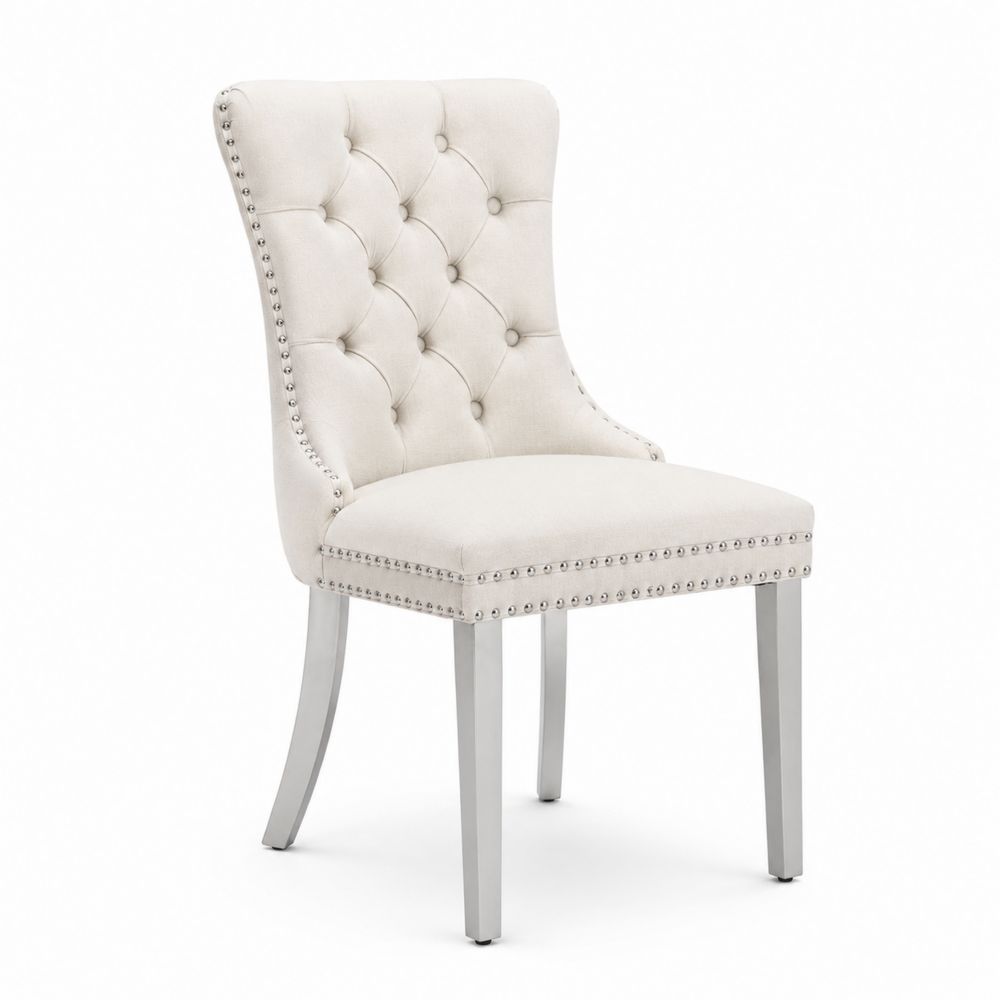 Chaise de salle à manger en tissu beige avec pieds en métal