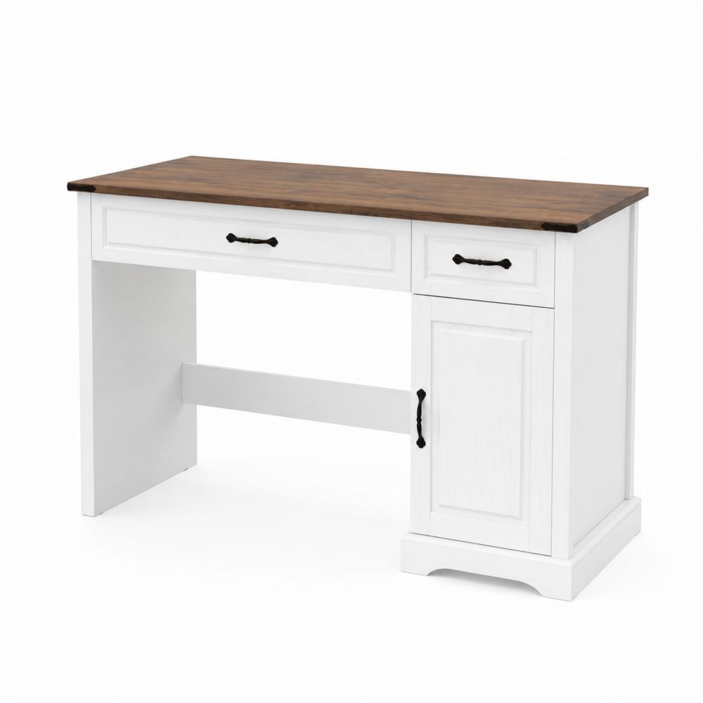 Bureau en bois avec tiroirs et placard Blanc et Chêne