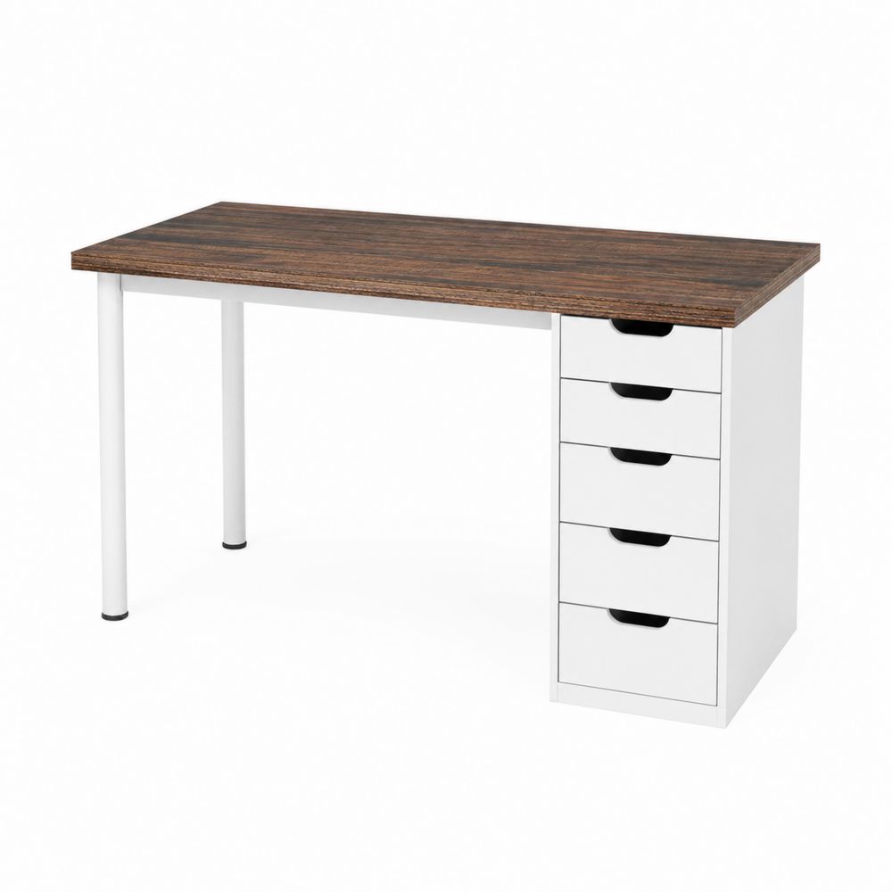 Bureau rectangulaire en MDF et métal avec tiroirs Marron/Blanc