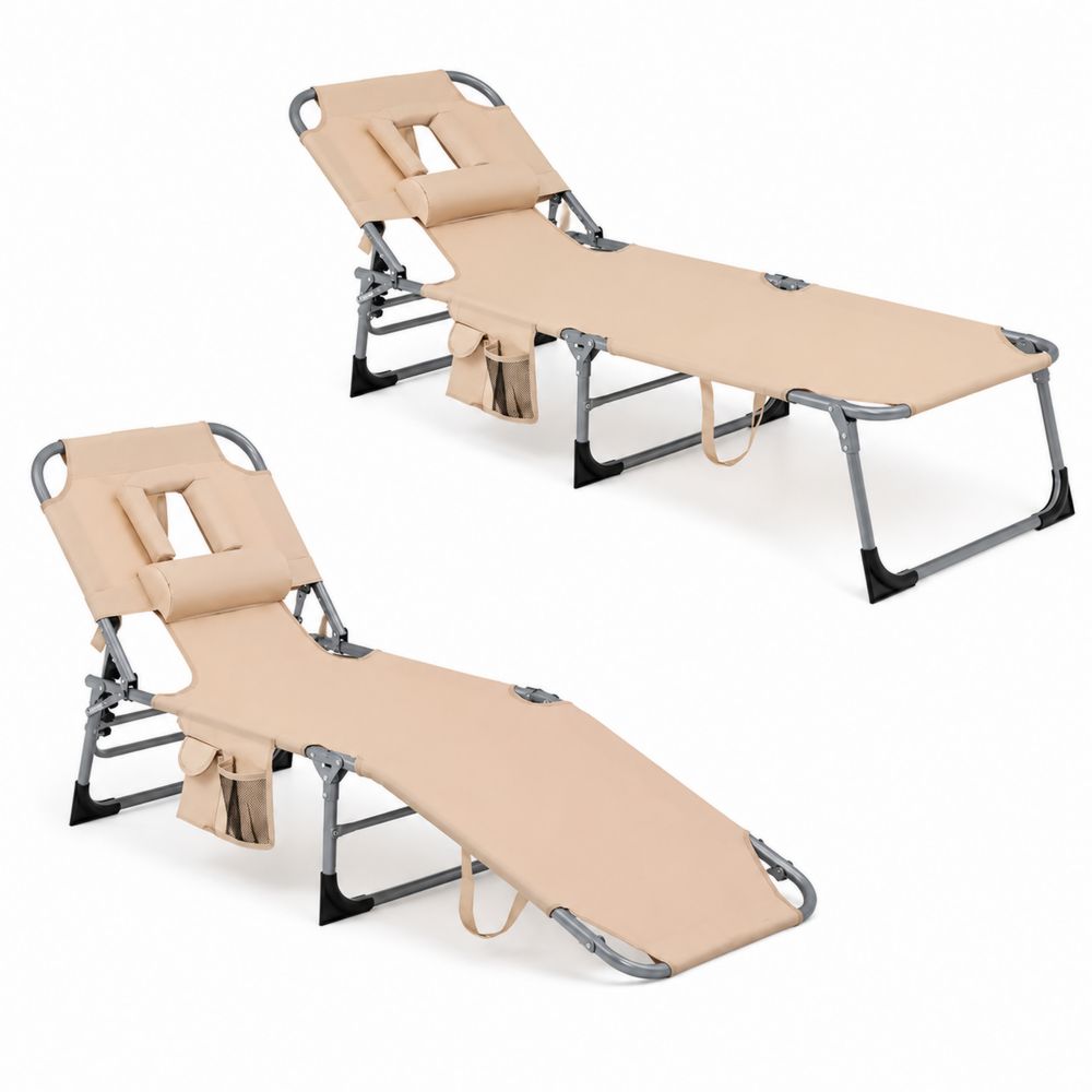 Chaise Longue Pliante Réglable Aluminium Polyester Beige