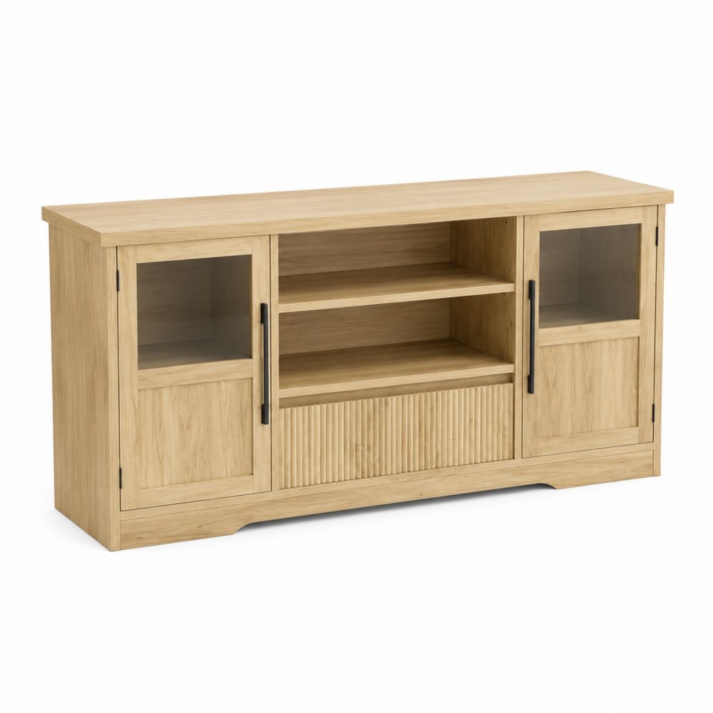 Meuble TV en bois avec portes vitrées en verre trempé