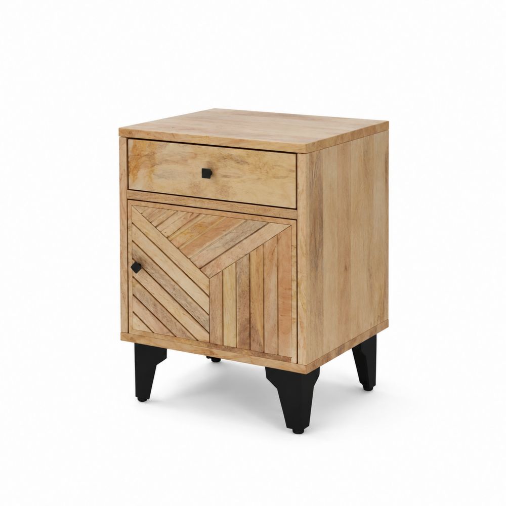 Table de chevet en bois avec tiroir et porte