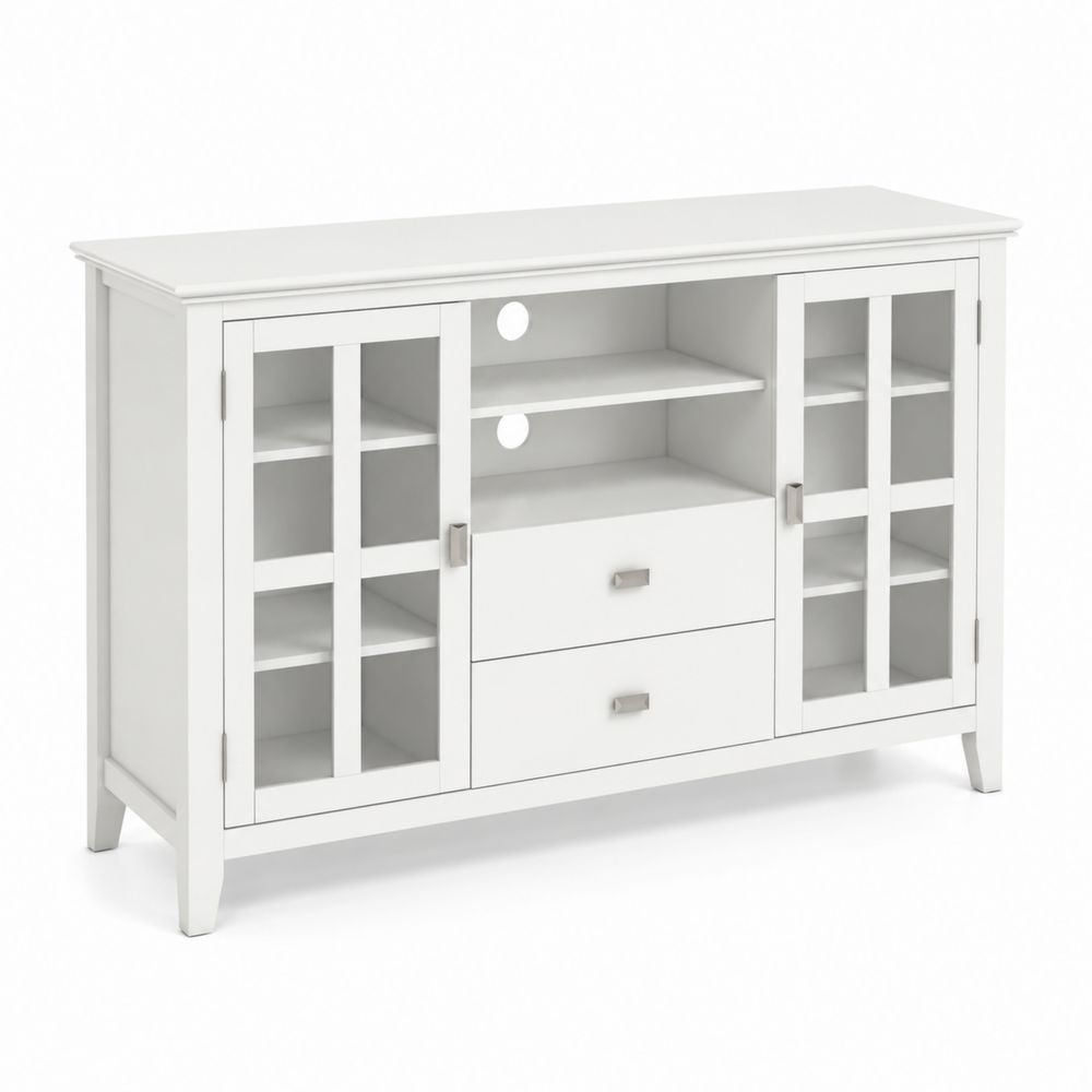 Meuble TV en bois avec portes en verre trempé Blanc