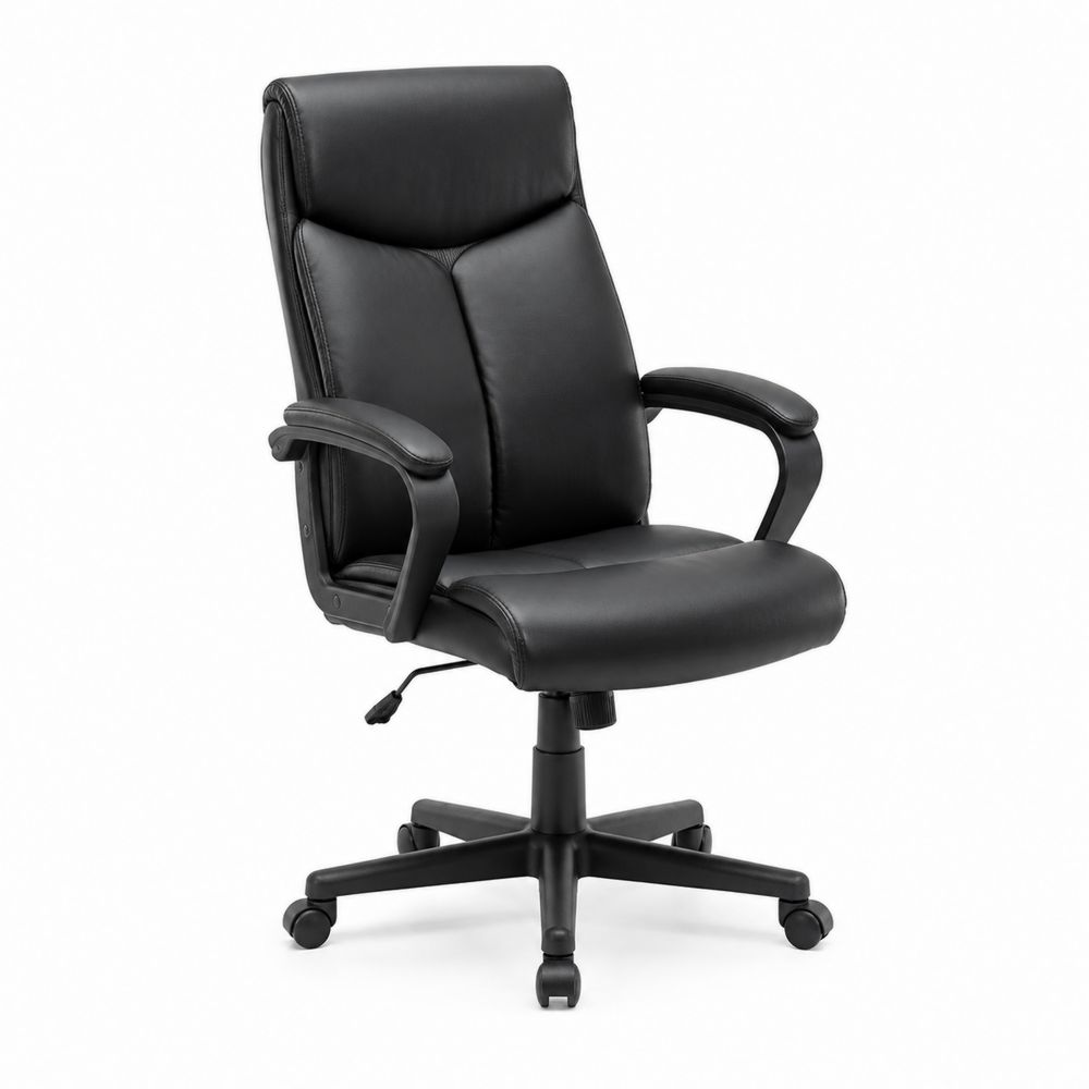 Chaise de Bureau en Similicuir Noir avec Accoudoirs