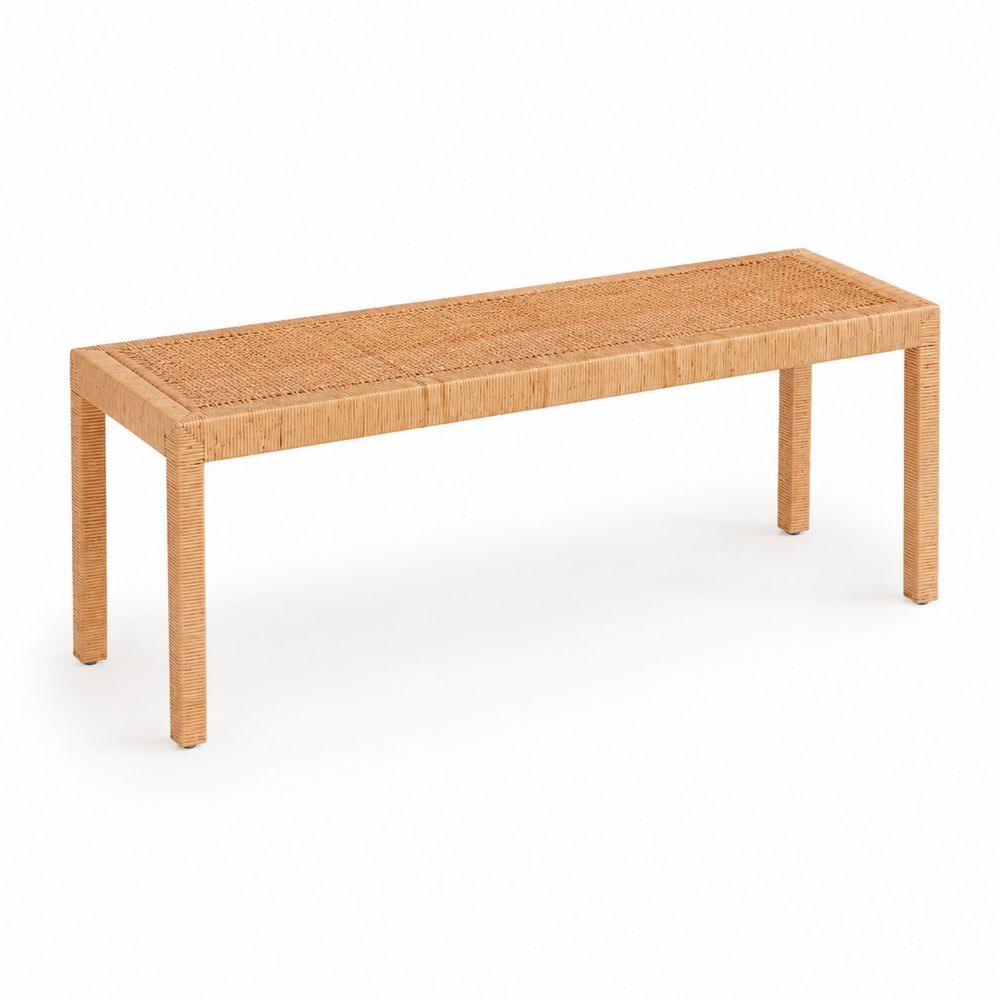 Banc en bois et rotin tressé 150x40x45 cm Naturel