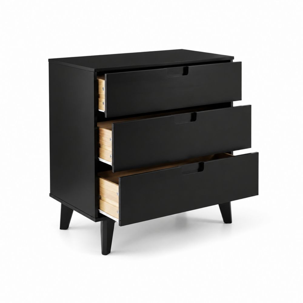 Commode 3 Tiroirs Noir MDF et Pin