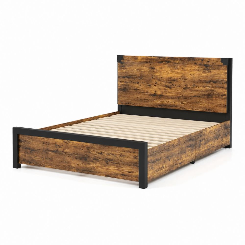Lit double en bois et métal Marron/Noir 200x140 cm