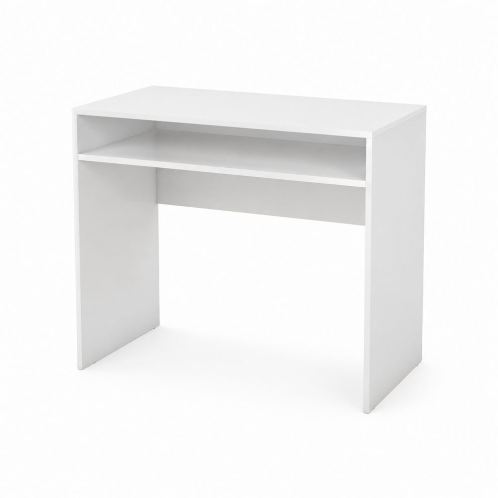 Bureau rectangulaire en bois avec tablette, Blanc 100x40x75 cm