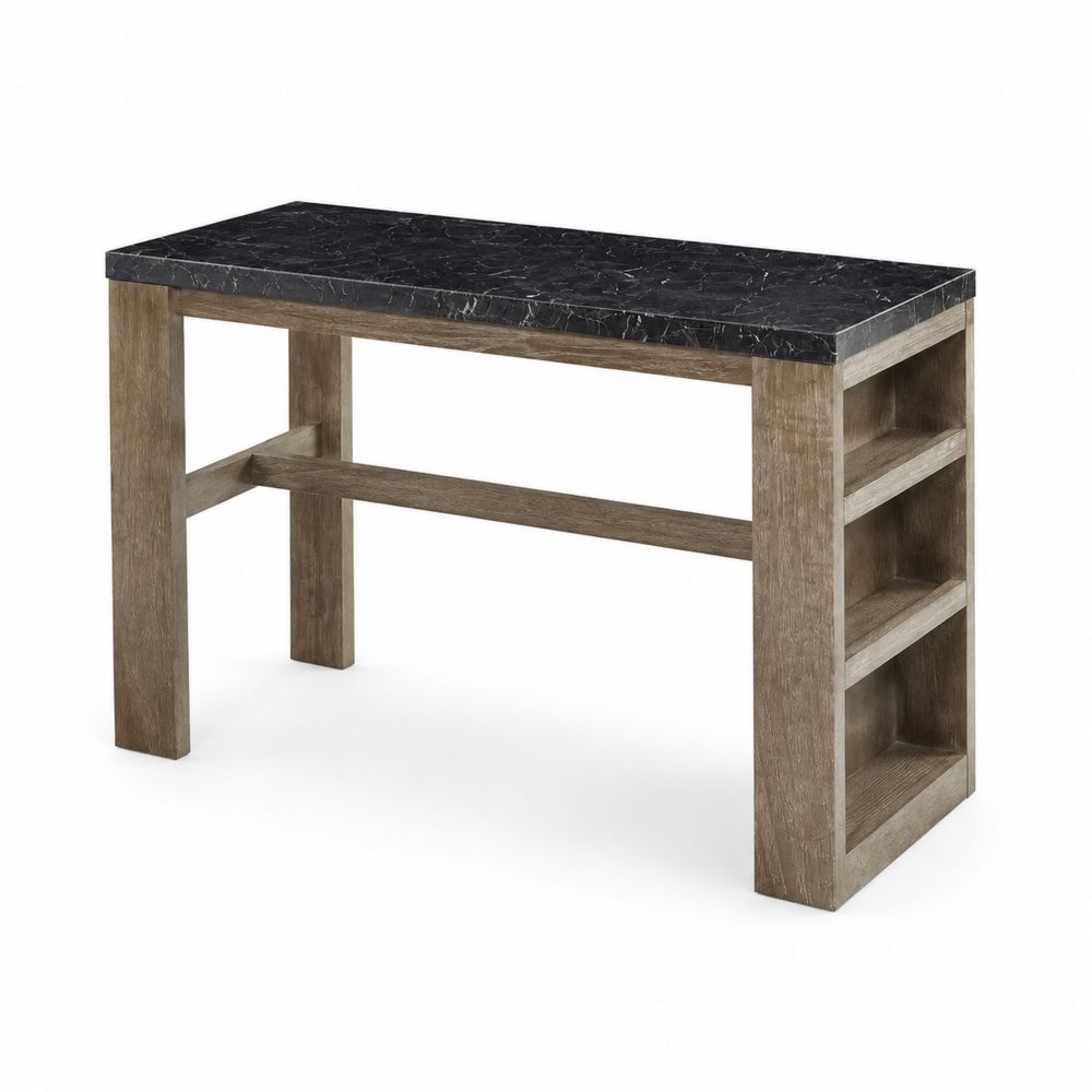 Console en bois avec plateau en marbre noir