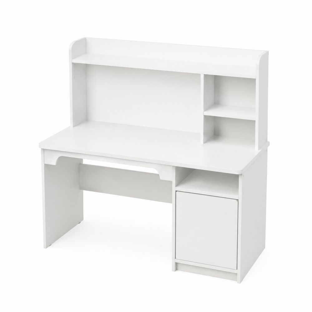 Bureau avec étagères et rangement en panneau de particules blanc