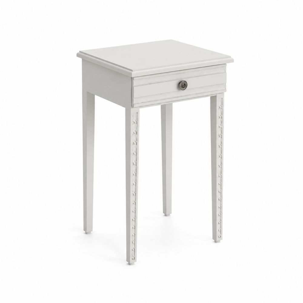 Table de chevet en bois blanc avec tiroir