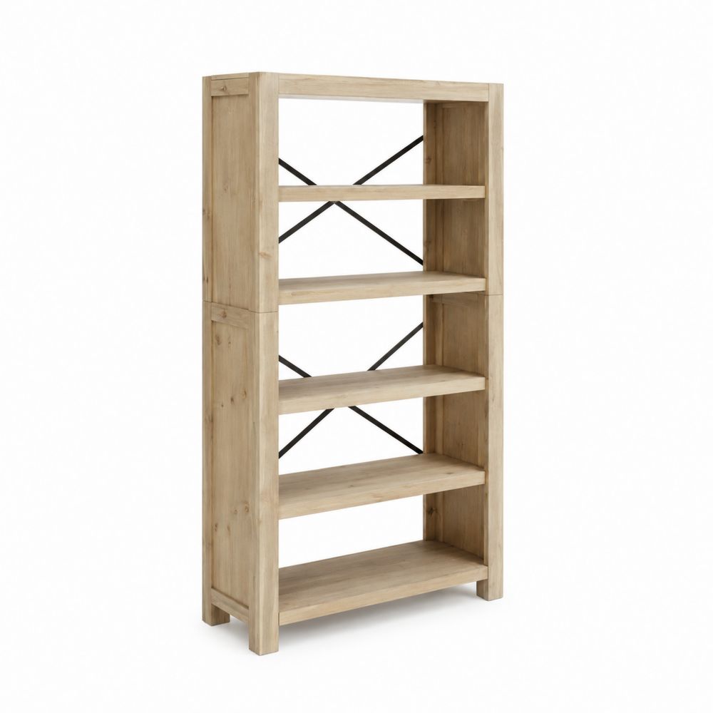 Étagère en Bois de Pin avec Structure Métallique, 5 Niveaux, 180x90x30 cm