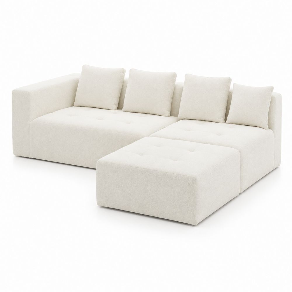 Canapé d'angle modulaire en tissu Blanc