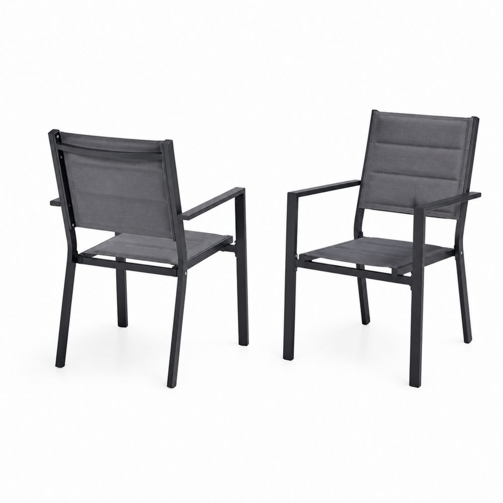 Chaises d'extérieur en Métal et Tissu Textilène Gris (Lot de 2)