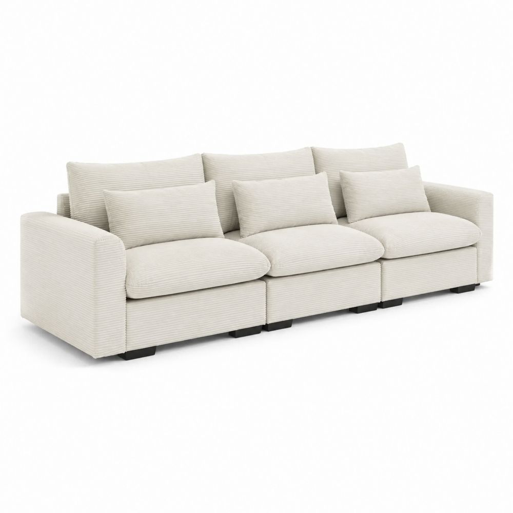 Canapé modulable 4 places en velours côtelé beige