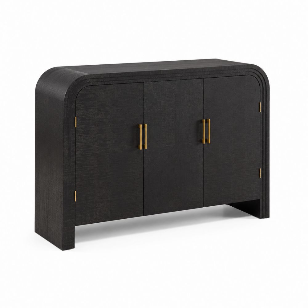 Buffet en Bois Noir avec Poignées Métalliques Dorées