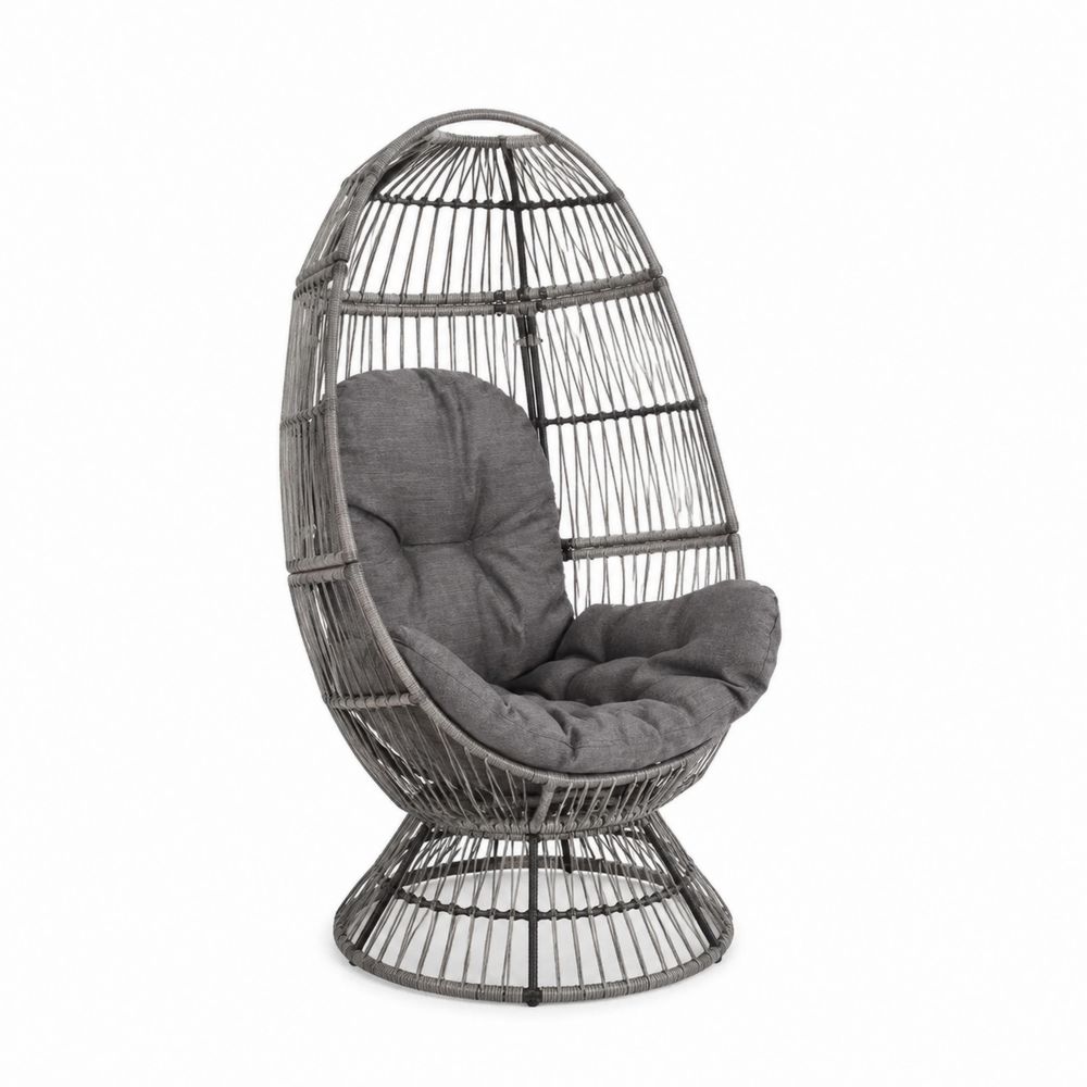 Chaise en rotin avec coussin en polyester gris
