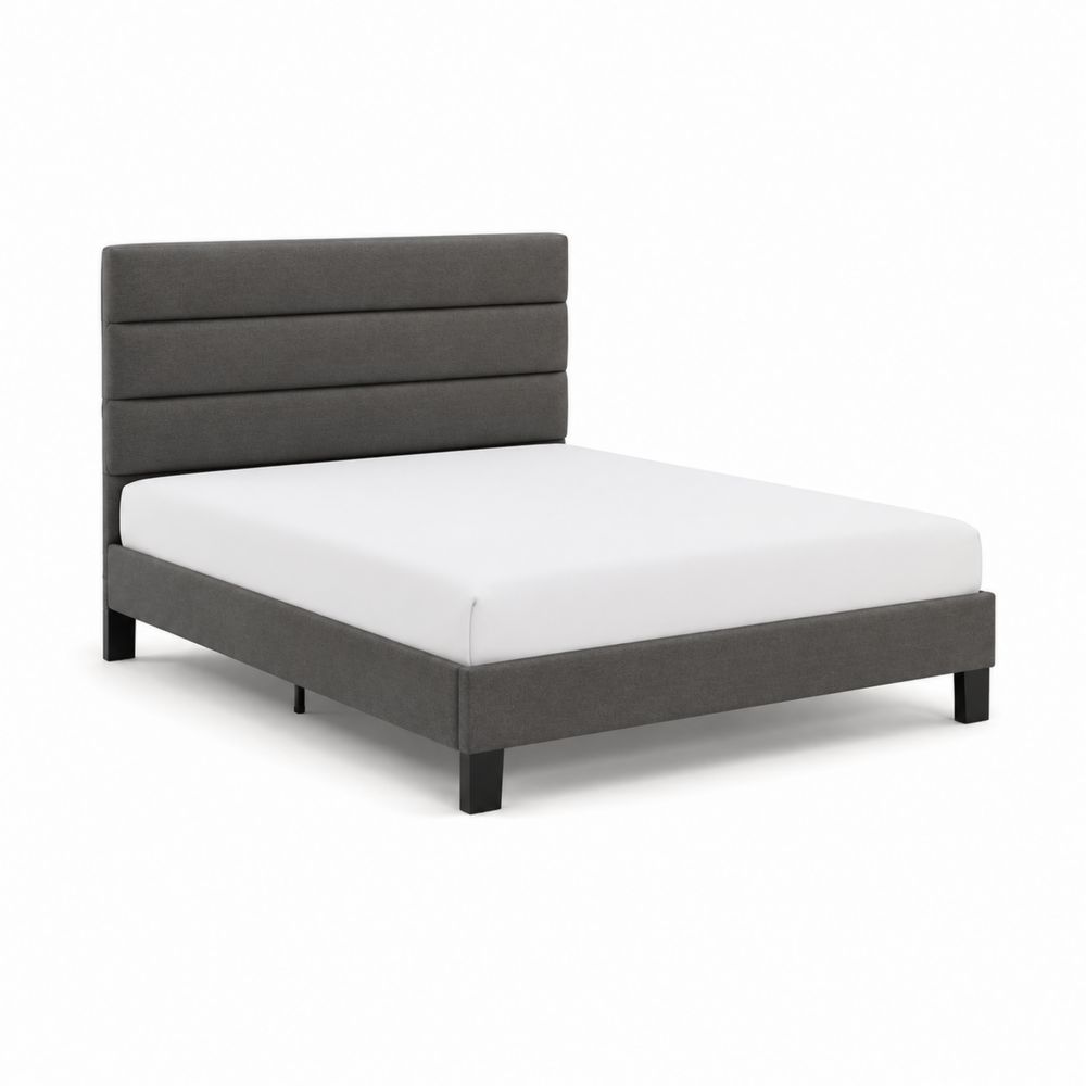 Lit double en bois avec revêtement en polyester gris 140x200 cm