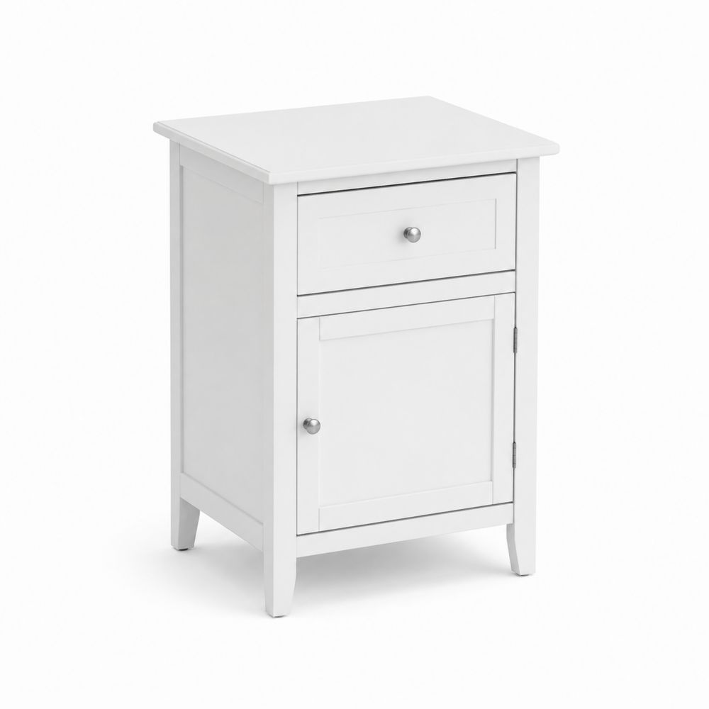 Table de chevet en bois MDF blanc avec tiroir et porte