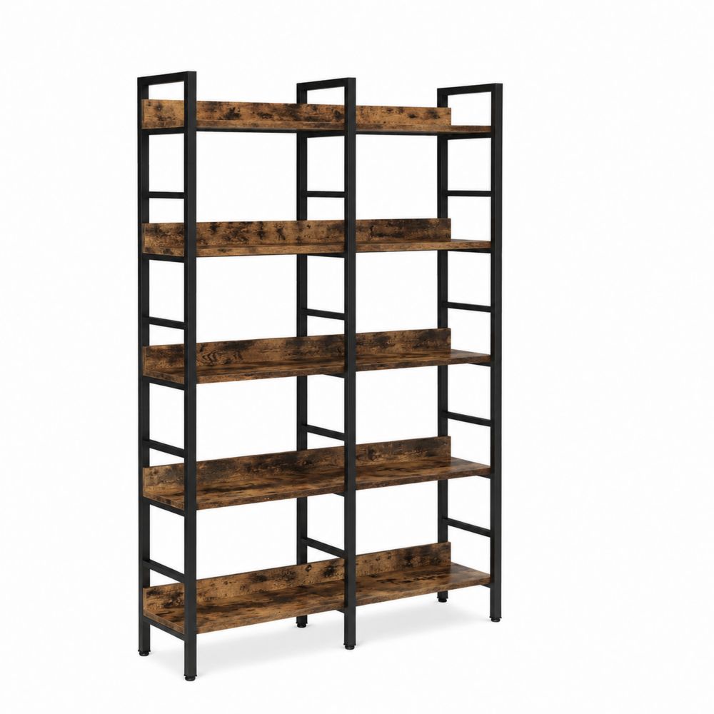 Étagère industrielle en bois et métal, 5 niveaux, Marron rustique