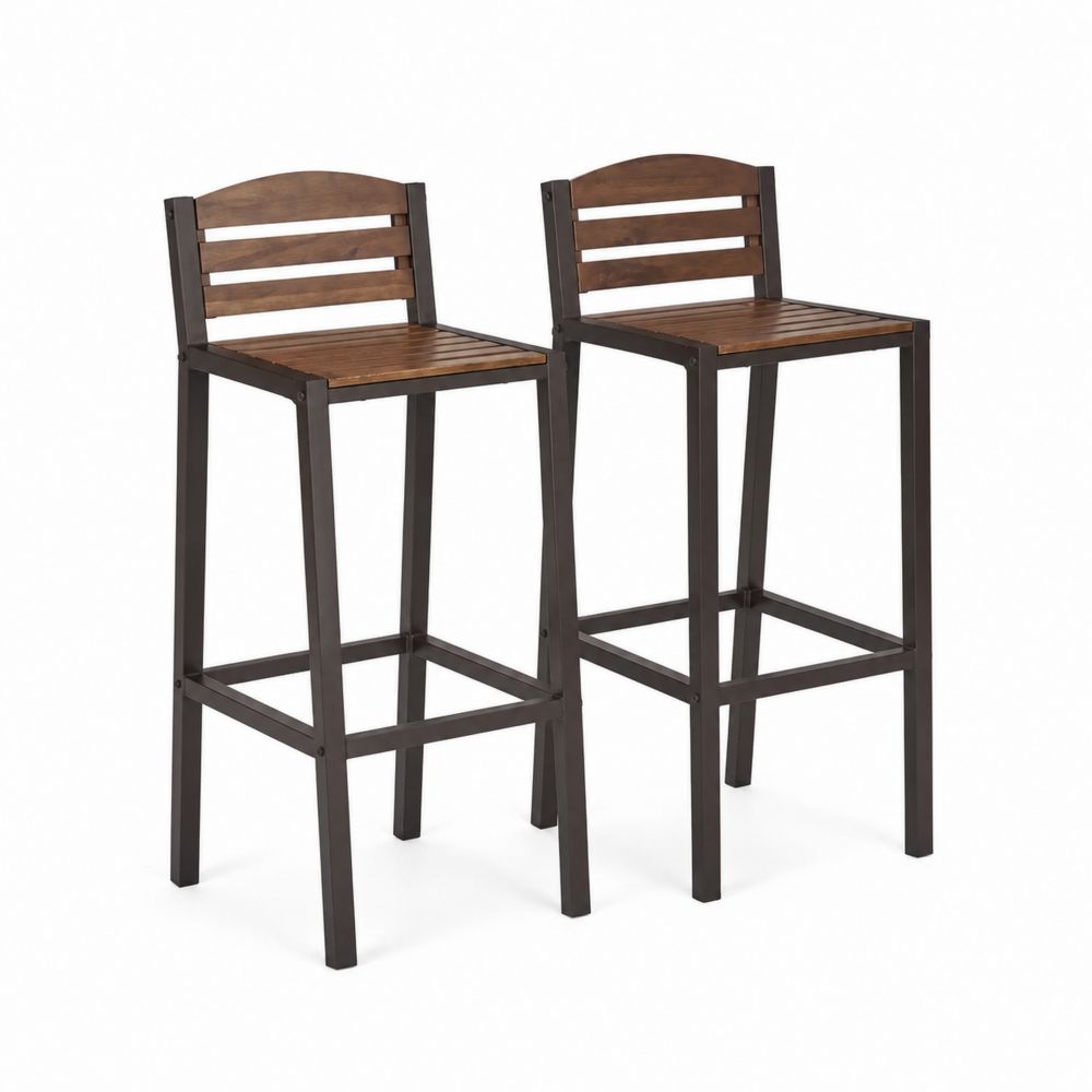 Set de 2 chaises de bar en métal et bois marron