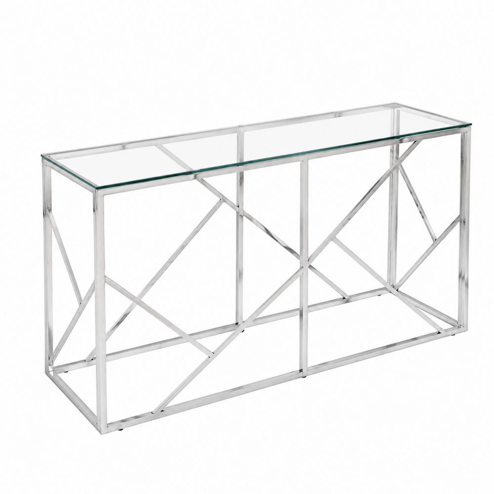 Table console en verre et métal argenté 120x40x80 cm