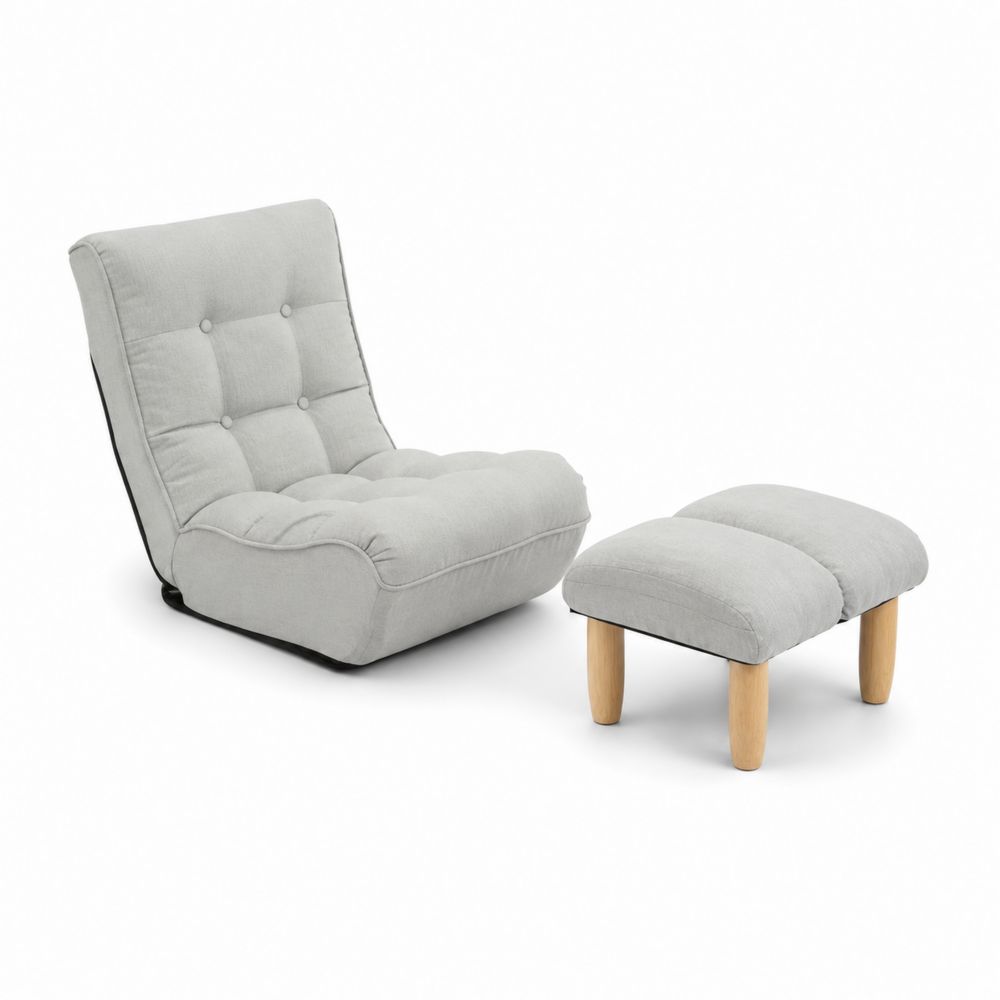 Chaise en Tissu de Lin avec Repose-pieds en Bois Clair