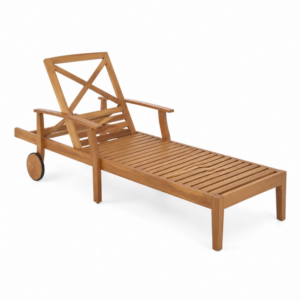 Chaise longue en bois d'acacia avec roues