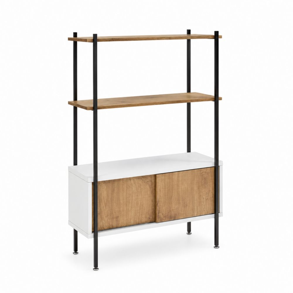 Étagère Métal Bois avec Compartiment de Rangement