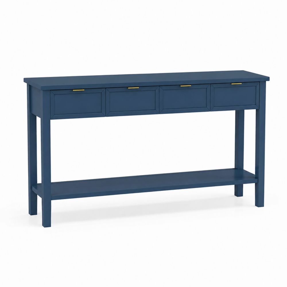 Console Rectangulaire Bois Bleu 4 Tiroirs