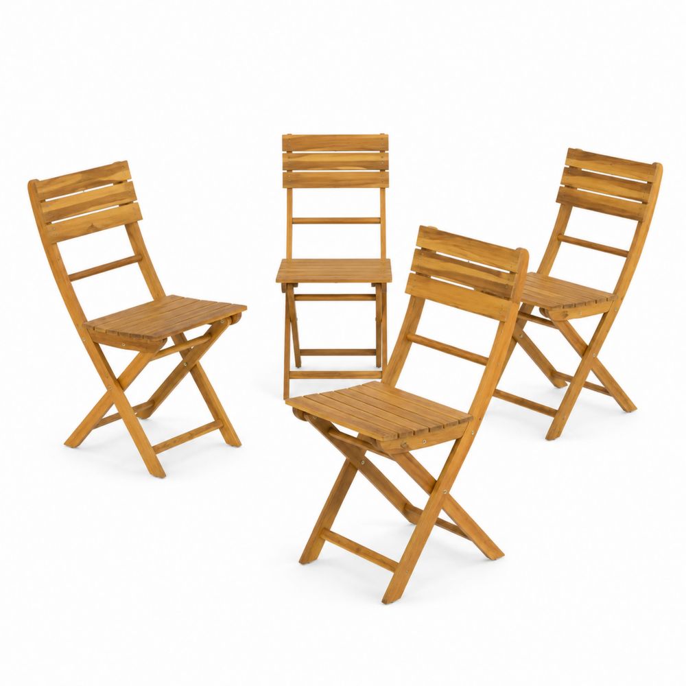 Lot de 4 chaises pliantes en bois d'acacia