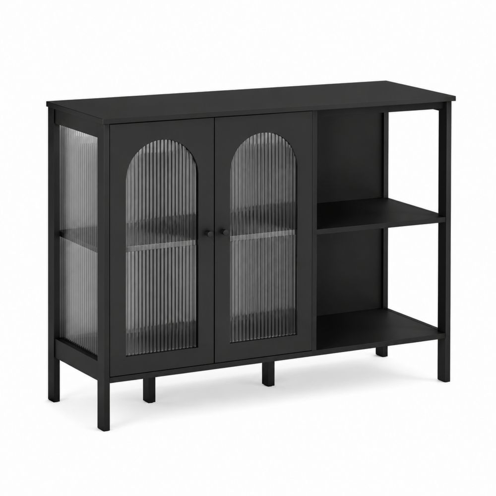 Buffet de cuisine en bois et verre 2 portes Noir 110 cm