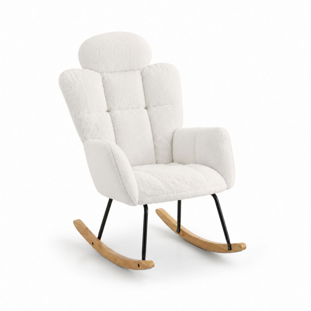 Chaise à bascule en tissu boté avec métal et bois
