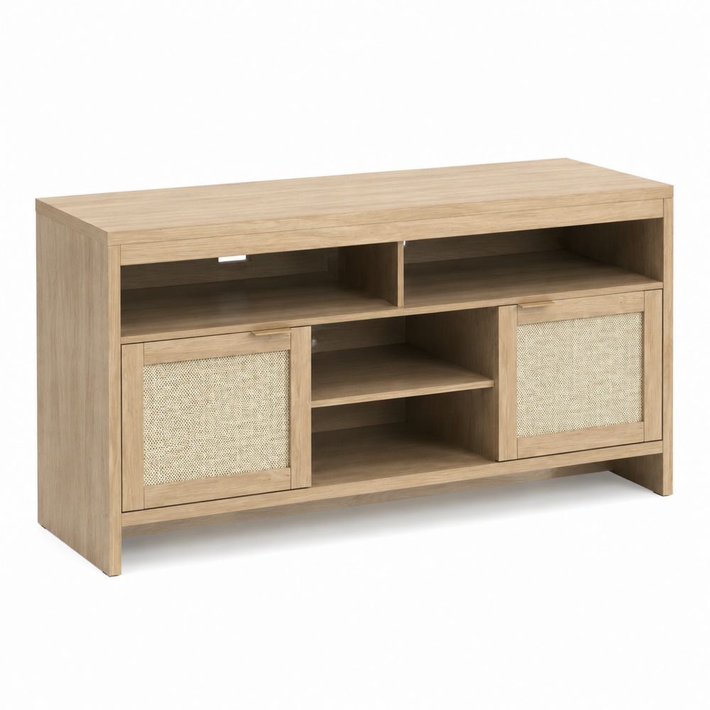 Meuble TV en bois avec portes en rotin 140x40x60 cm