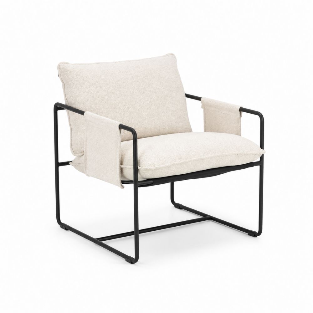 Chaise en acier avec coussins en tissu beige