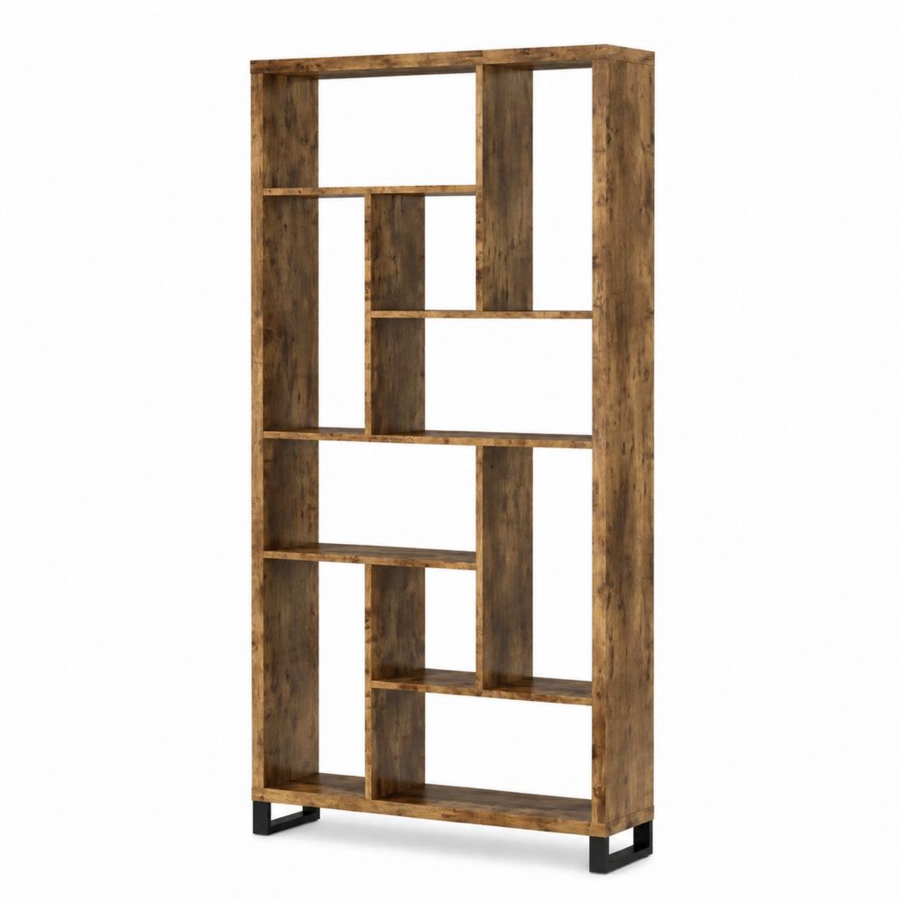 Étagère en bois de chêne brun avec pieds en métal