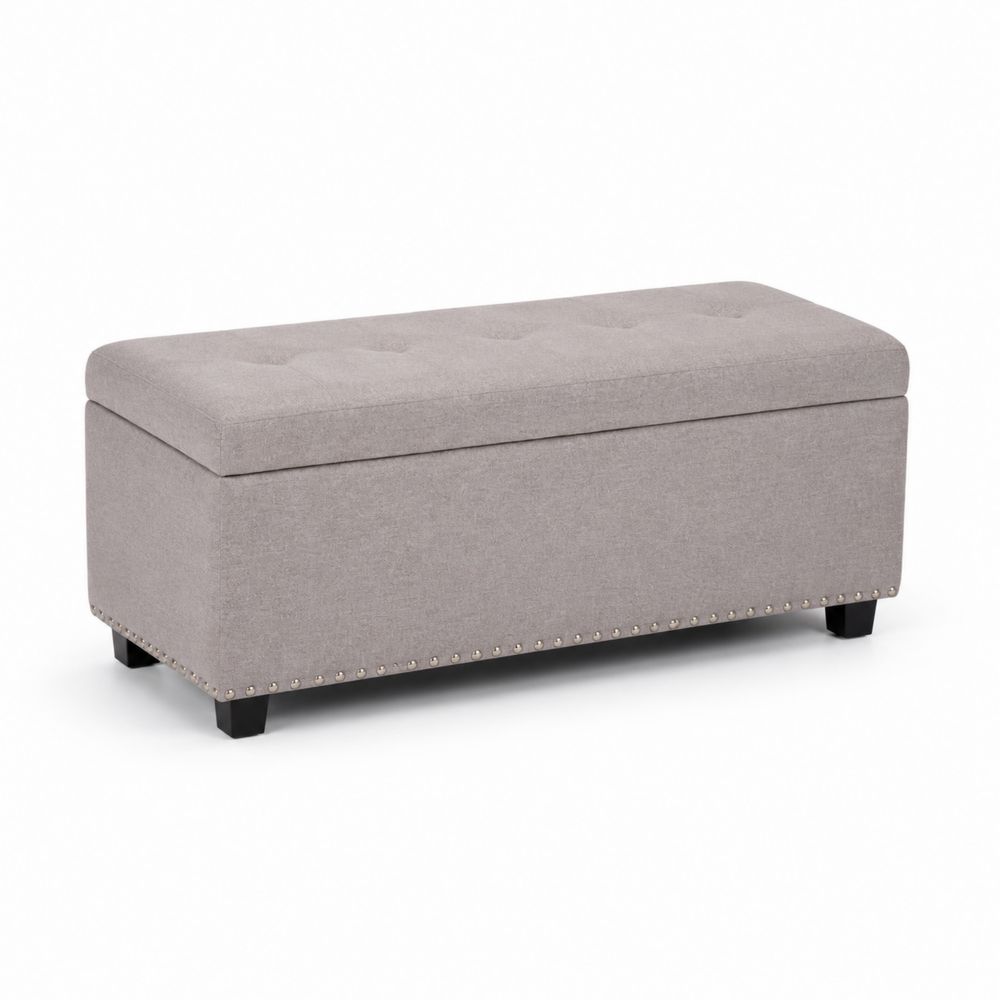 Banc de rangement en bois gris avec tissu