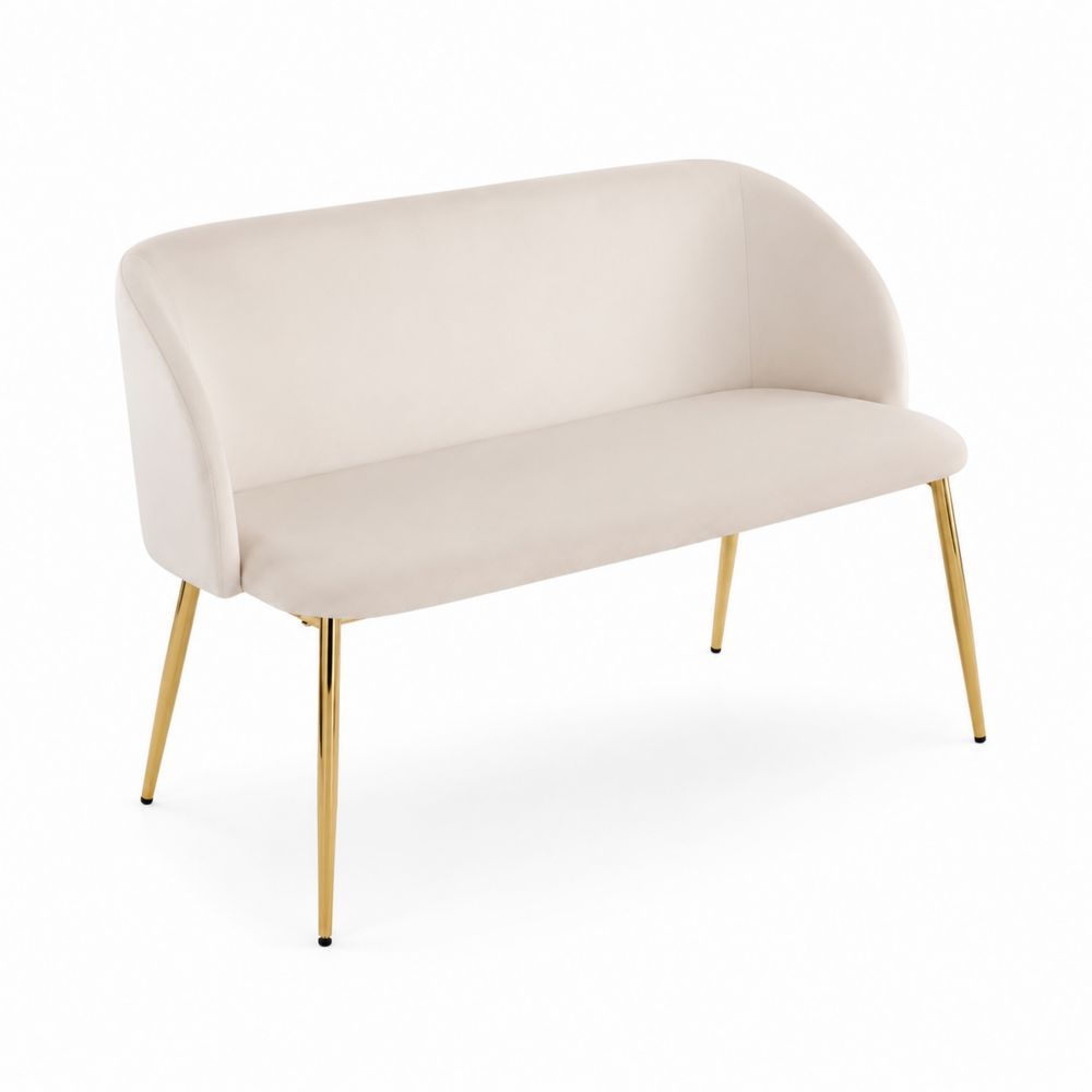 Banc en velours crème avec pieds en métal doré