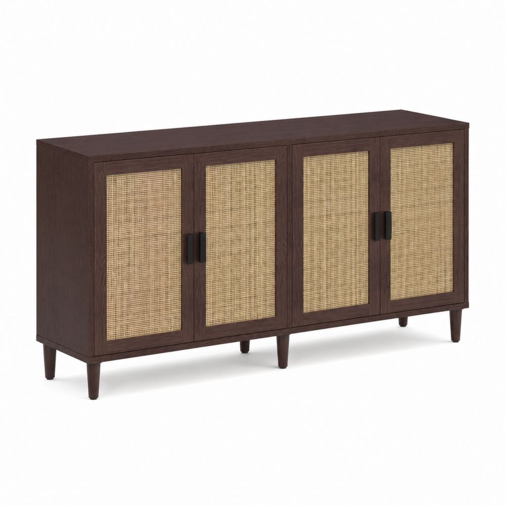Buffet en bois et rotin 180 cm
