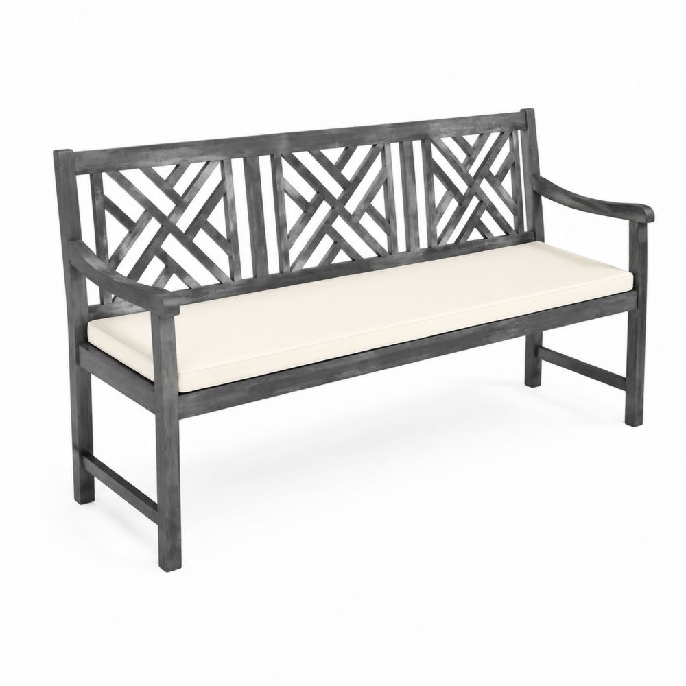 Banc en bois avec coussin en polyester Gris/Blanc