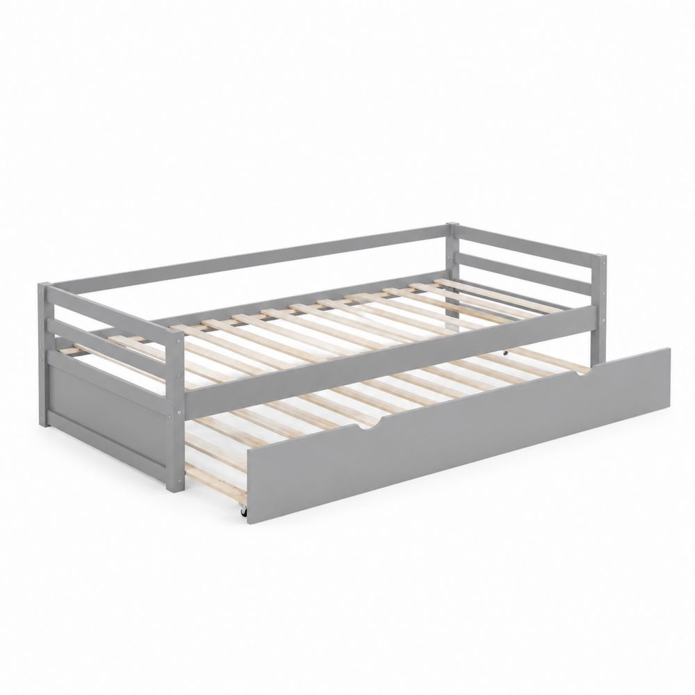Lit gigogne en bois avec lits escamotables 200x90 cm Gris