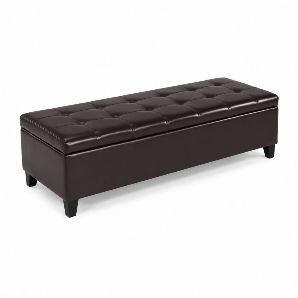 Banc rectangulaire en cuir synthétique marron 120 cm x 40 cm x 45 cm