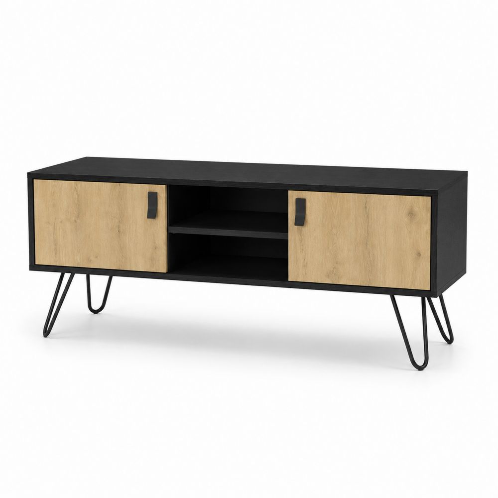 Meuble TV en bois et métal Noir 120x40x50 cm