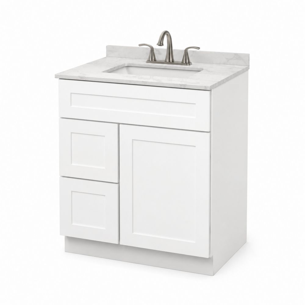 Meuble sous lavabo en bois MDF Blanc avec dessus en marbre