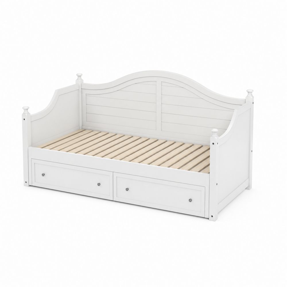 Lit de jour en bois avec tiroirs blanc