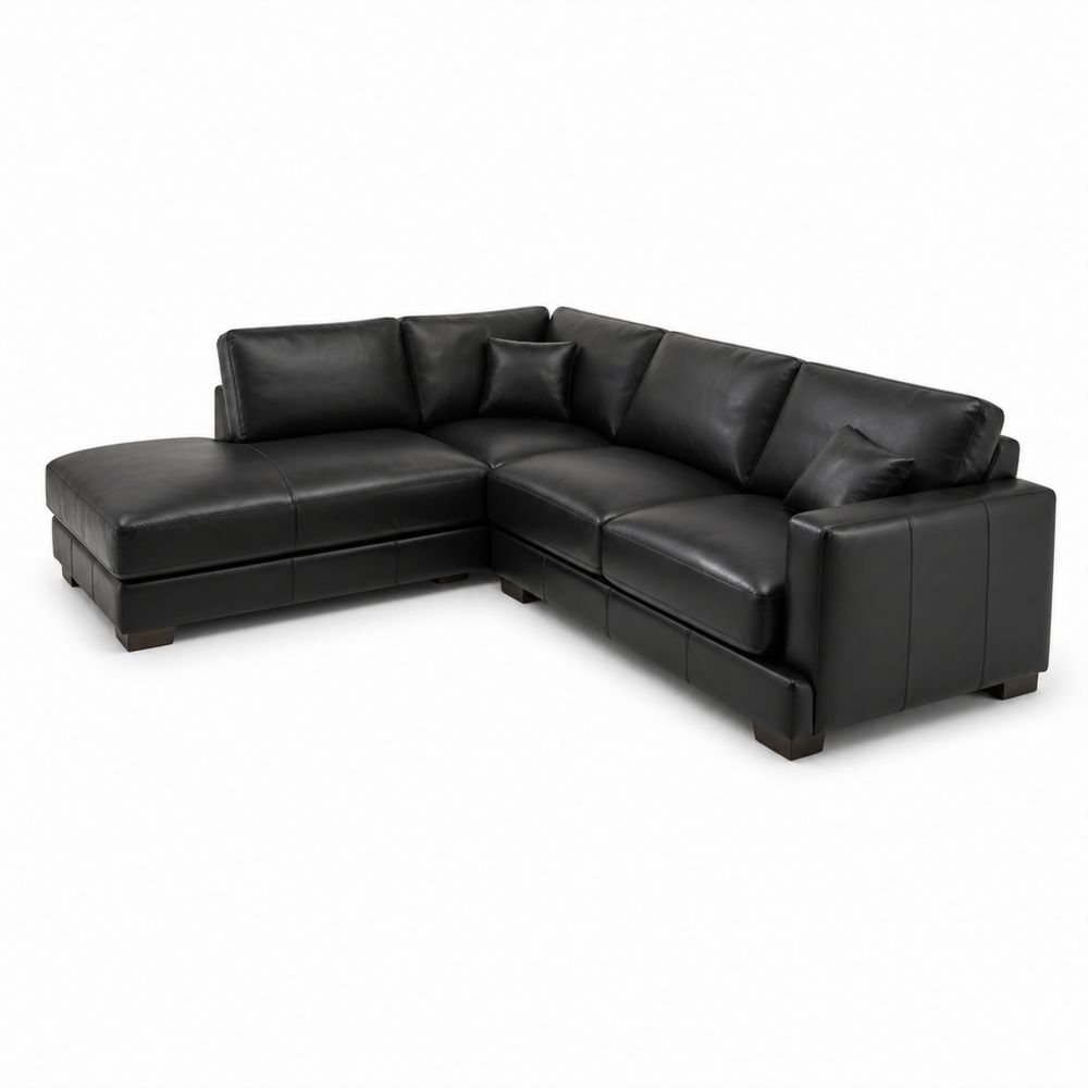 Canapé d'angle en cuir noir avec méridienne